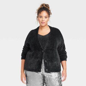 1X - Womens Plus Size Fuzzy Cardigan - A New Day - Black